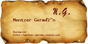 Mentzer Germán névjegykártya